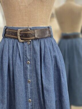 Vintage Button Down Denim Midi Skirt